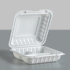 Disposable 3-Compartment Hinged Meal Prep Containers - 9 Inch - 150 Count in White
