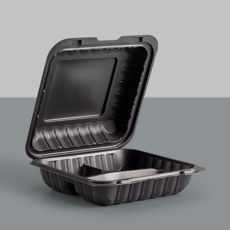 3-Compartment Hinged Plastic Take-Out Containers - 9 Inch - 150 Count